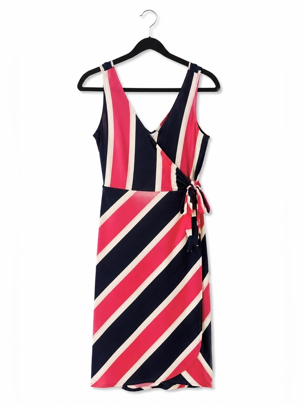 Dex Striped Navy, Pink & Cream  Wrap Style Dress